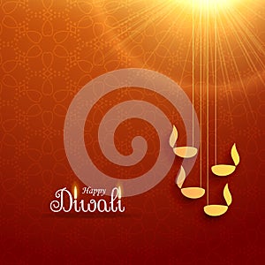 Hindu diwali festival greeting card design with hanging lamp and