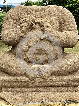 Hindu God deity statue. Ancient sandstone carved historical Hindu God sculptures in the temple walls.