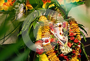 Hindu God Vinayagar with Flower Petals photo