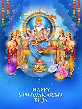 Hindu God Vishwakarma, an architect, and divine engineer of universe building the World photo