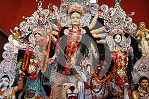 Hindu Goddess devi Durga statue in the temple