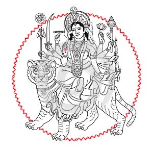 Hindy Goddess Durga sitting on the tiger.