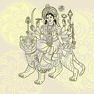 Hindy Goddess Durga sitting on the tiger.