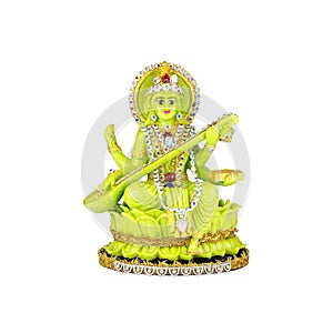 Hindu goddess sarasvati on a white background