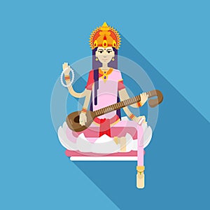 Hindu Goddess Saraswati flat