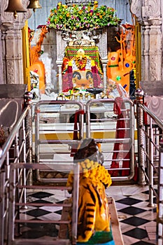 hindu goddess Shri Chamunda Mata statue at ancient temple from different angle