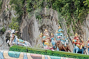 Hindu gods statues with Ganesha at Batu caves near Kuala Lumpur Malaysia