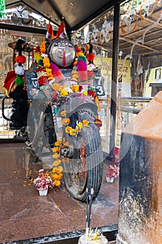 hindu holy bike god worshiping at temple from flat angle