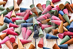 Indian scented conical incense sticks, different colors