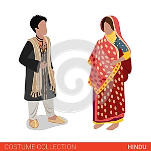 Hindu Indian couple flat 3d isometric costume collection