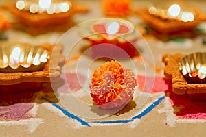 Hindu marigold new year divali rangoli