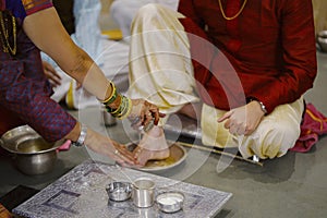 Hindu marriage ritual of worshiping feet - Paadya Pooja-