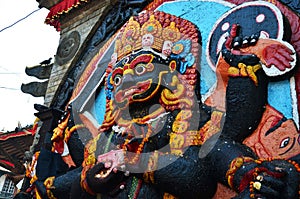 Hindu nepali goddess Kali or Kaal Bhairav deity or Kalika angel for nepalese people travel visit respect praying wish holy mystery