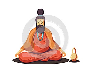 Hindu Old Sadhu meditating isolated