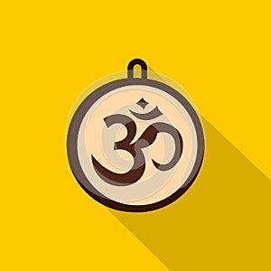 Hindu Om symbol icon, flat style