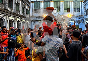 Hindu people celebrating immersion of Durga Devi