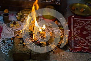 Hindu pooja ritual yagya or yajna, which is fire ceremony performed during marriage, puja and other religious occasions as per