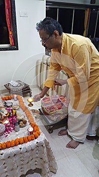 Hindu priest perform religious ceremony photo