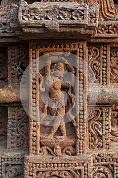 Hindu sculptures on the wall of 13th CE Sun Temple in Konark Odisha, India