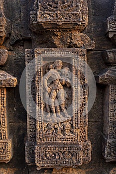Hindu sculptures on the wall of Sun Temple in Konark Odisha, India