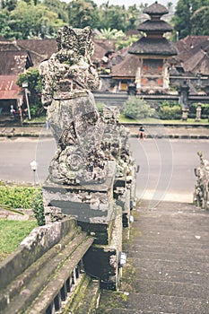 Hindu stone statue in the balinese temple. Tropical island of Bali, Indonesia.