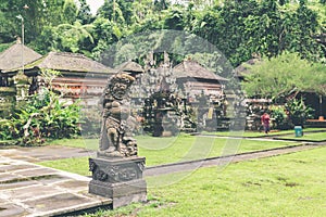 Hindu stone statue in the balinese temple. Tropical island of Bali, Indonesia.