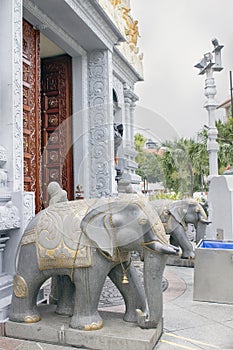 Hindu Temple Entrance Elephant Stone Statues photo