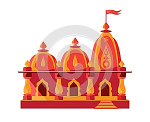 Hindu Temple with flag isolated