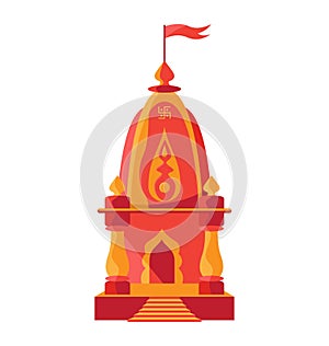 Hindu temple with Flag and swastik