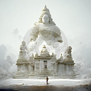 Hindu temple in the fog. Bali Island, Indonesia. AI generated