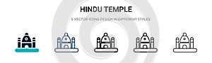 Hindu temple icon in filled, thin line, outline and stroke style. Vector illustration of two colored and black hindu temple vector
