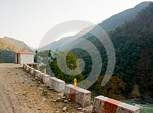 Hindu temple among mountains in Haridwar