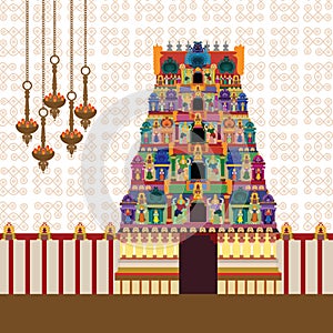 Hindu Temple on Pattern Background