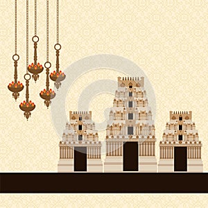 Hindu Temple on Pattern Background