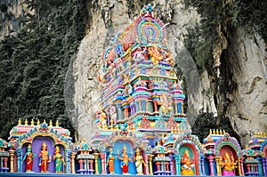 Hindu Temple and religious statues inside the Batu Caves temple, Malaysia.