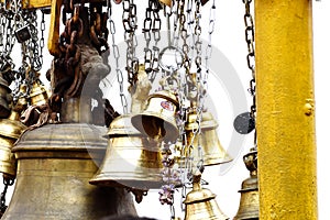 Hindu temples generally have one metal bell hanging at the entrance and devotees ring the bell while entering
