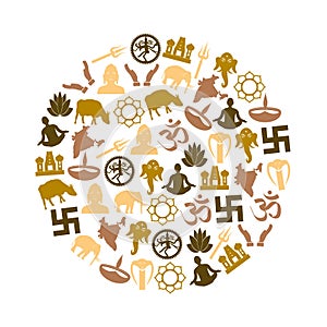 Hinduism religions symbols vector set of icons in circle eps10