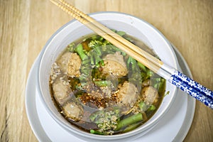 Hinese clear soup with boiled meatball and mixed vegetables