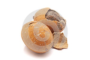 Closeup of Hingot or Desert date fruit, isolated on white background.