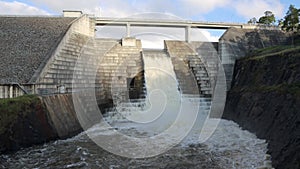 Hinze dam on the Gold Coast overflowing in a cascade of white water