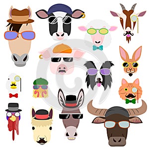 Hip farm animal faces set