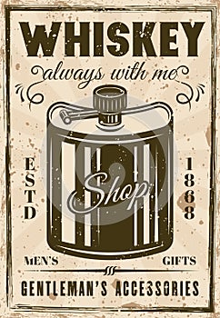 Hip flask for whiskey vintage vector poster