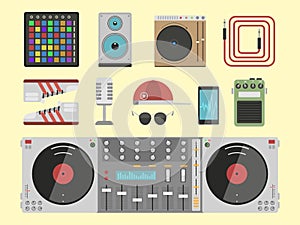 Hip hop accessory musician instruments breakdance expressive rap music dj vector illustration.