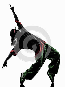 Hip hop acrobatic break dancer breakdancing young man silhouette