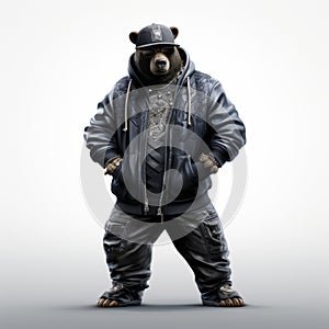 Hip-hop Bear: 3d Render Of A Stylish Black Bear In A Hooded Jacket