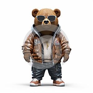 Hip-hop Bear: A Stylish North American Brown Bear In 3d photo