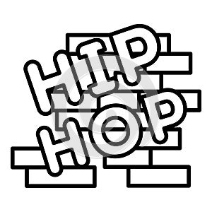 Hip hop on brick wall icon, outline style