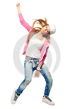 Hip hop dancer girl dancing isolated on white background