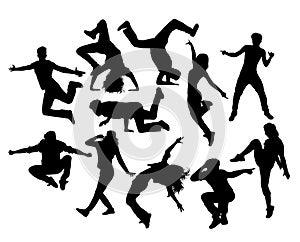 Hip Hop Dancer, male and female action and activity Silhouettes photo