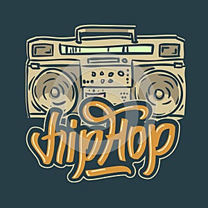 Hip Hop Design With A Hand Drawn Boombox Ghetto Blaster . Vector Image.